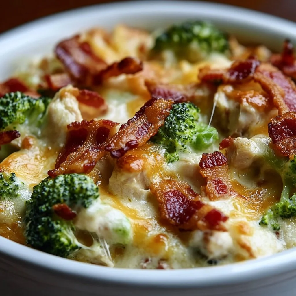 Creamy Low Carb Chicken Casserole with Broccoli and Bacon