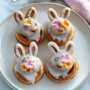 Festively decorated Easter Bunny cinnamon rolls for holiday enjoyment