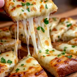 Delicious easy cheesy garlic bread topped with melted cheese and fresh garlic.