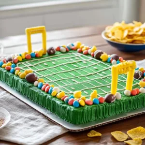 Delicious Football Sheet Cake decorated for a sports-themed party