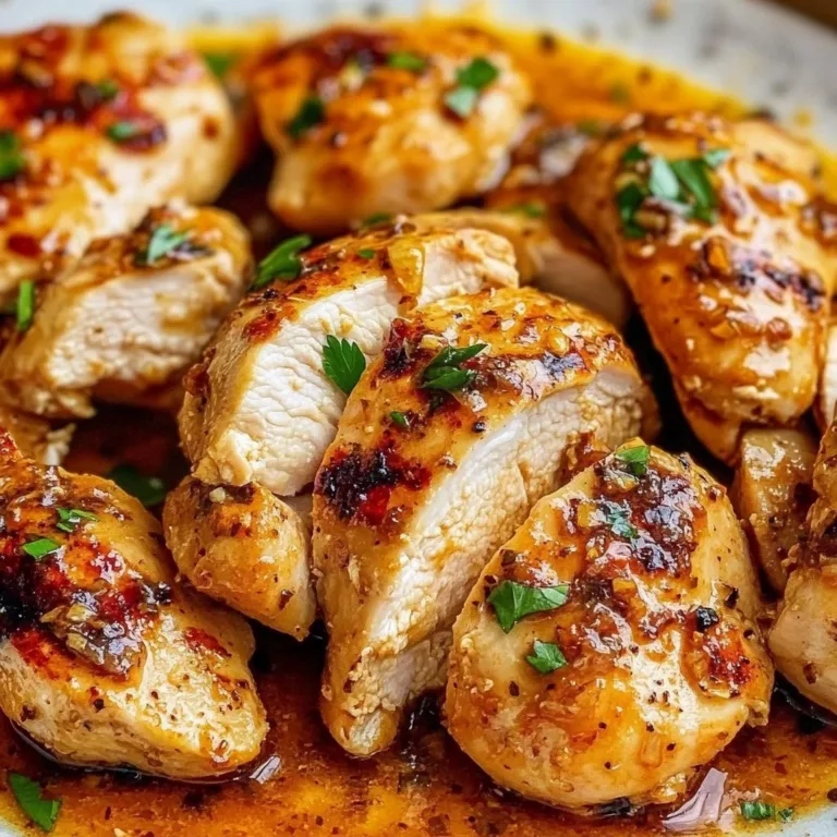 Delicious Garlic Butter Chicken served with herbs and a side of veggies.