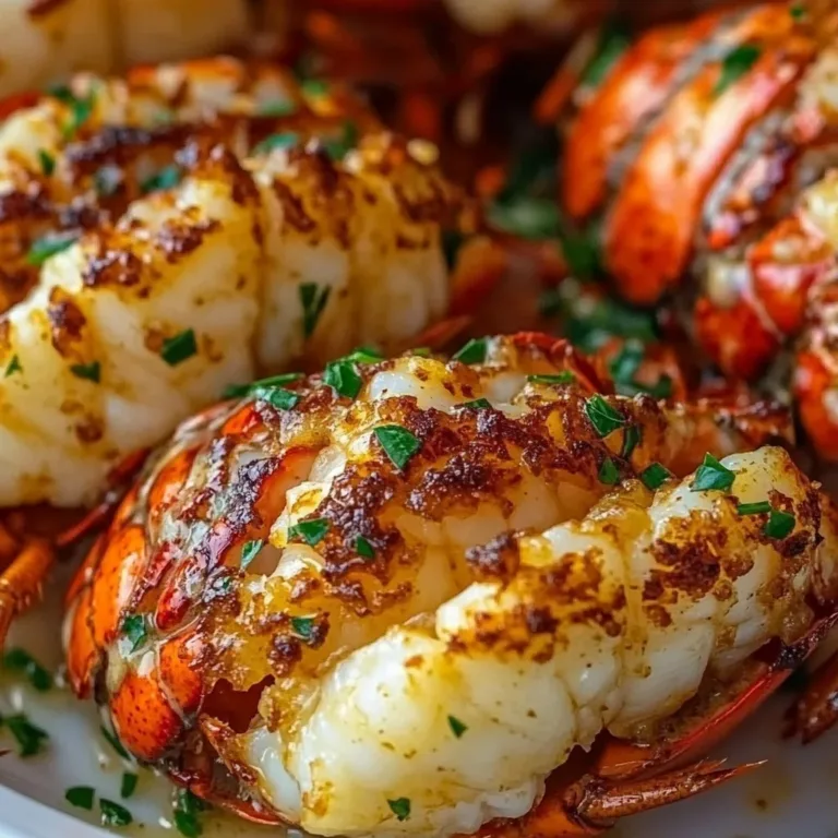 Delicious garlic butter lobster tails served with fresh herbs.