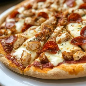 Ground chicken pizza crust on a wooden board ready to be topped with sauce and cheese.