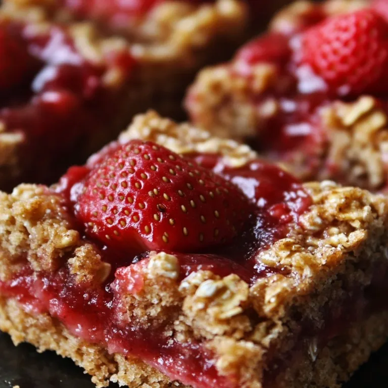 Healthy strawberry oatmeal bars stacked on a plate with fresh strawberries