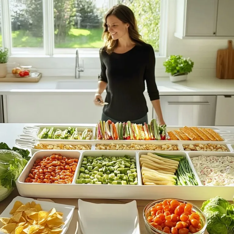 Colorful Super Bowl snack stadium with various foods and decorations for game day.