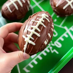 Delicious football shaped brownies ready for game day celebrations