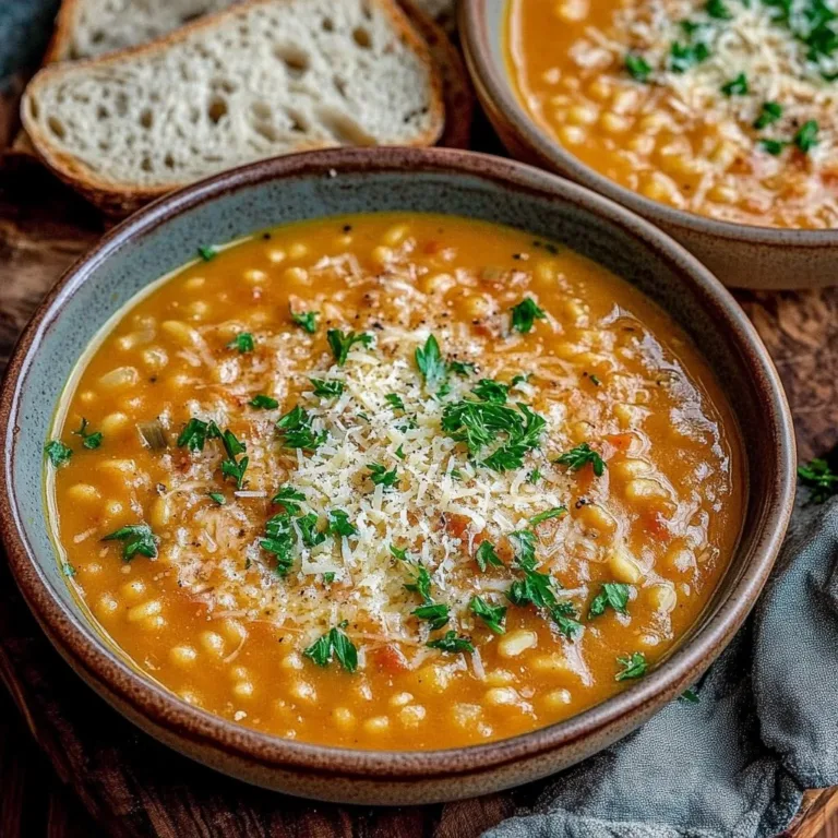 A bowl of Italian Penicillin Soup garnished with fresh herbs and vegetables.
