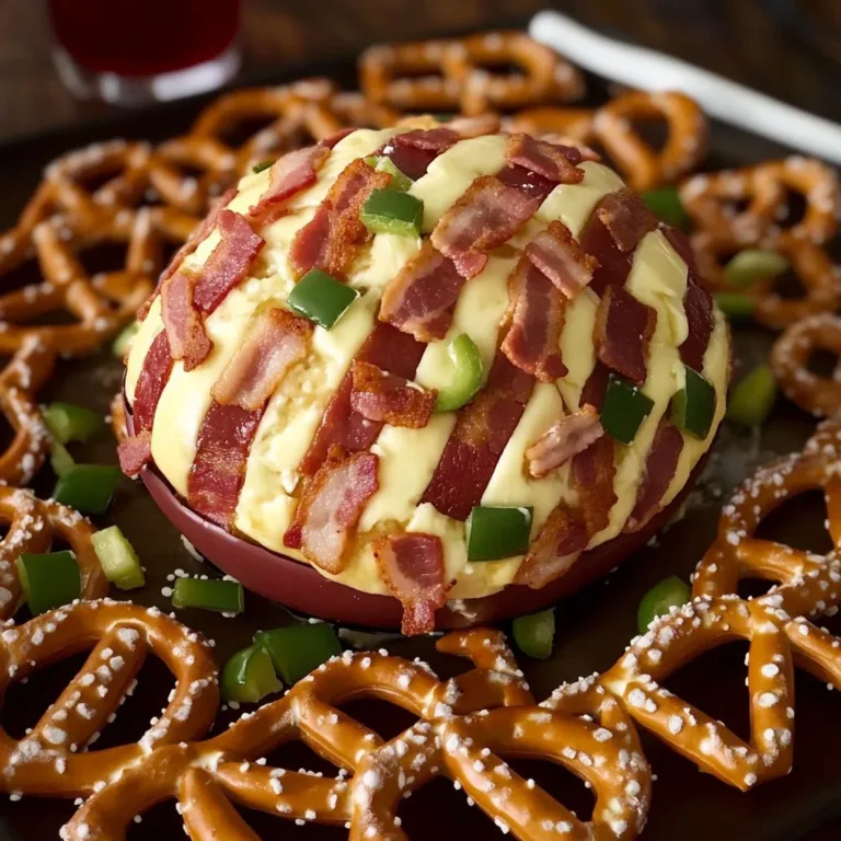 Jalapeño Popper Football Cheese Ball served on a platter for a party snack