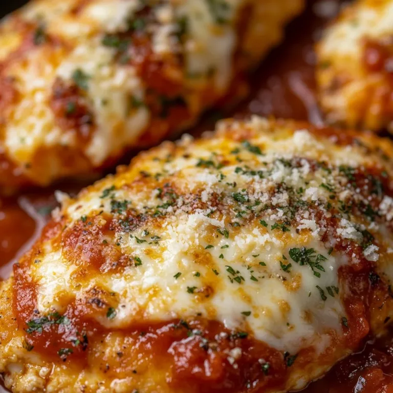 Delicious Keto Chicken Parmesan served with fresh herbs and cheese