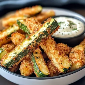 Crispy low calorie air fryer zucchini fries served on a plate.