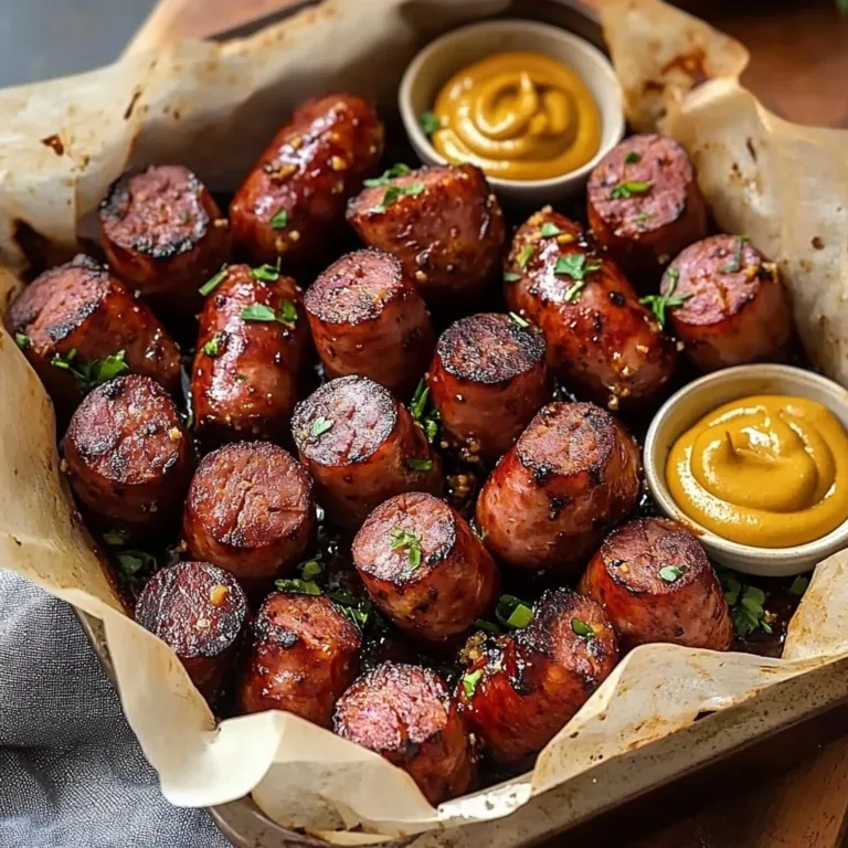 Delicious Mustard Hasselback Kielbasa Bites served on a platter