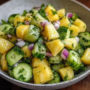 A vibrant Pineapple Cucumber Salad made with fresh ingredients.