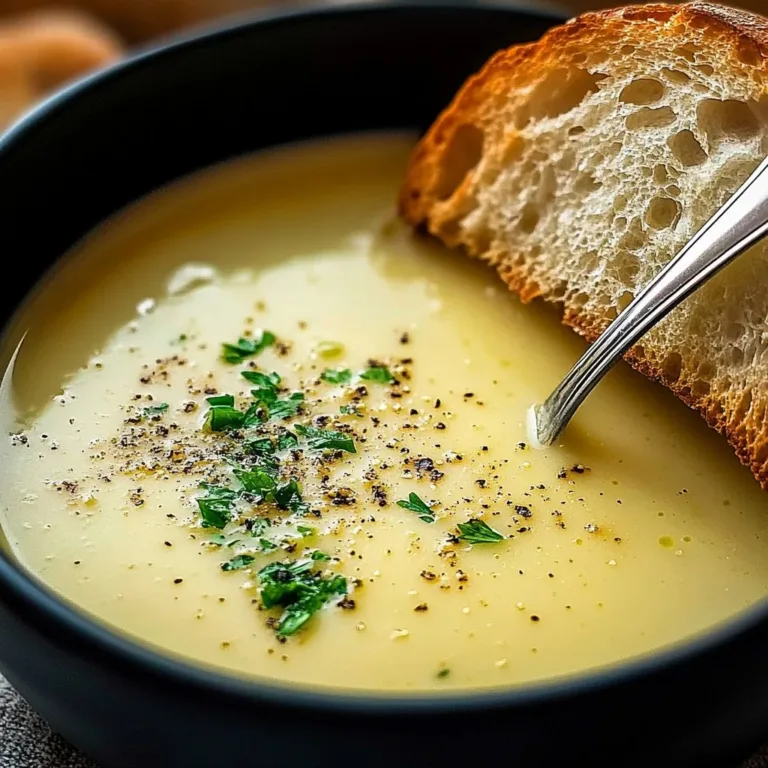 Bowl of rustic country French style garlic soup garnished with herbs