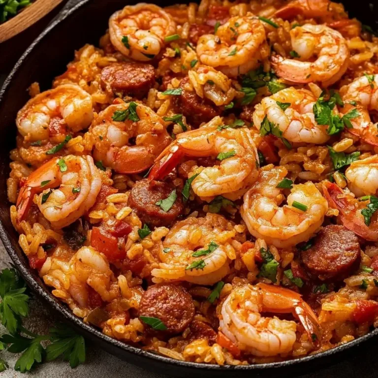 Delicious Shrimp and Sausage Jambalaya in a colorful bowl