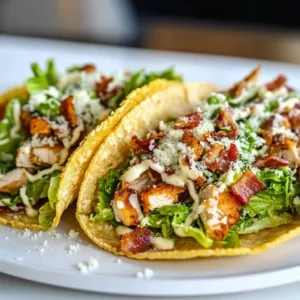 Smash Chicken Caesar Tacos with fresh ingredients and creamy dressing