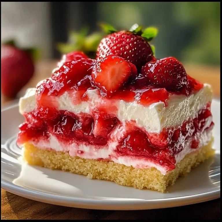 Delicious Strawberry Earthquake Cake with creamy layers and fresh strawberries