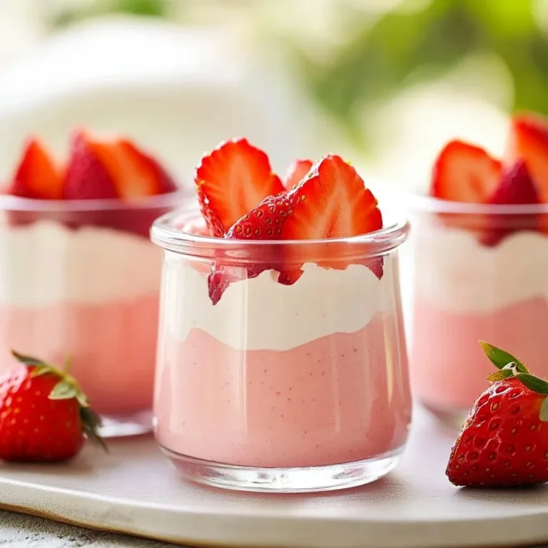 Delicious strawberry mousse served in a dessert bowl with fresh strawberries on top