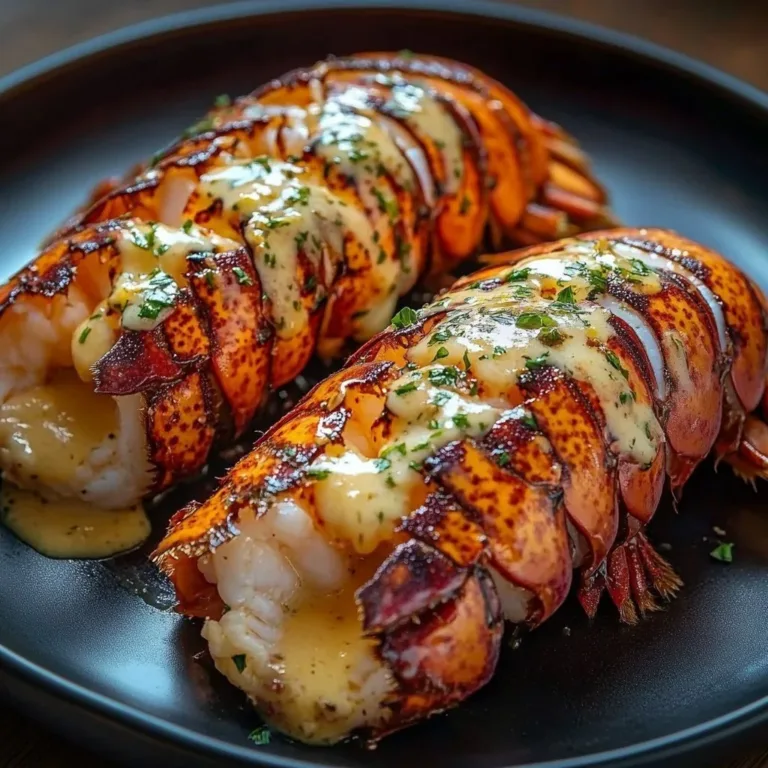 Delicious baked lobster tails ready to serve with garlic butter