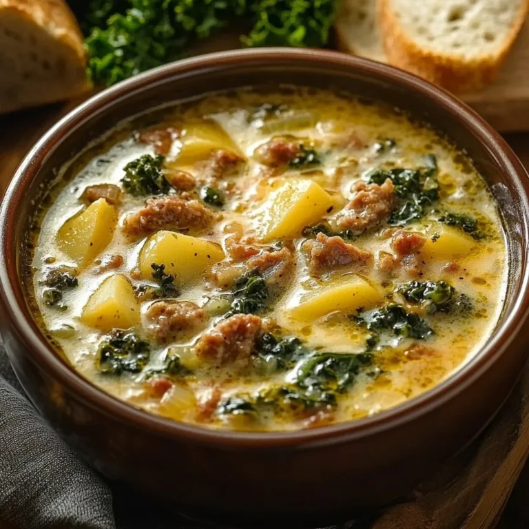 A bowl of Tuscany soup with fresh vegetables and herbs, garnished with parsley.