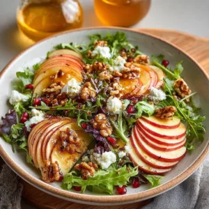 Fresh Apple Walnut Salad with greens and dressing