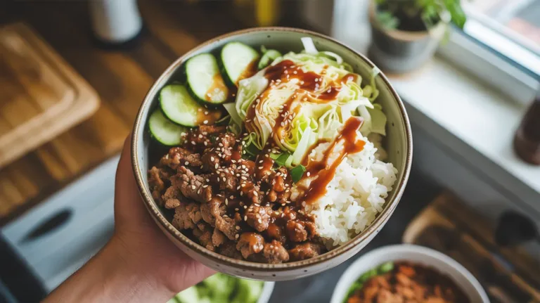 Boy kibble bowl recipe for fat loss meal prep with ground beef rice and vegetables