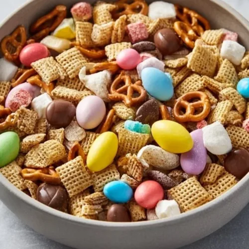 Bunny Bait Trail Mix featuring nuts, dried fruits, and chocolate treats for snacking.