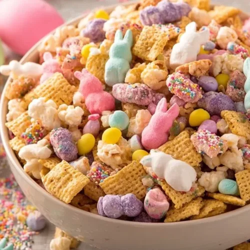 Bunny Bait Trail Mix featuring colorful nuts, dried fruits, and chocolate pieces