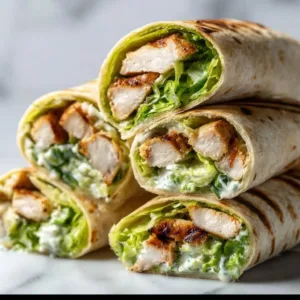 Delicious Chicken Caesar Wraps served on a plate with fresh ingredients