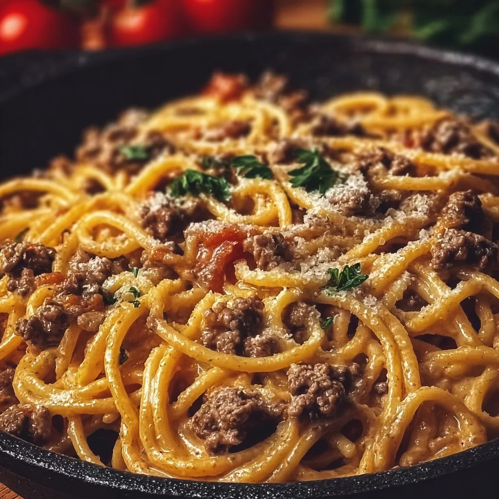 Creamy Italian Spaghetti & Ground Beef One Pot Meal