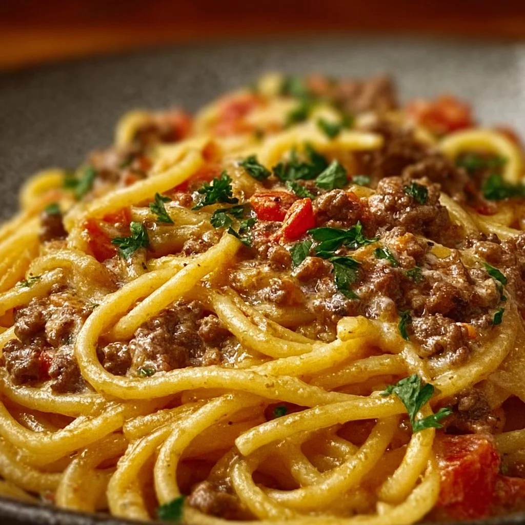 Creamy Italian Spaghetti & Ground Beef One Pot Meal