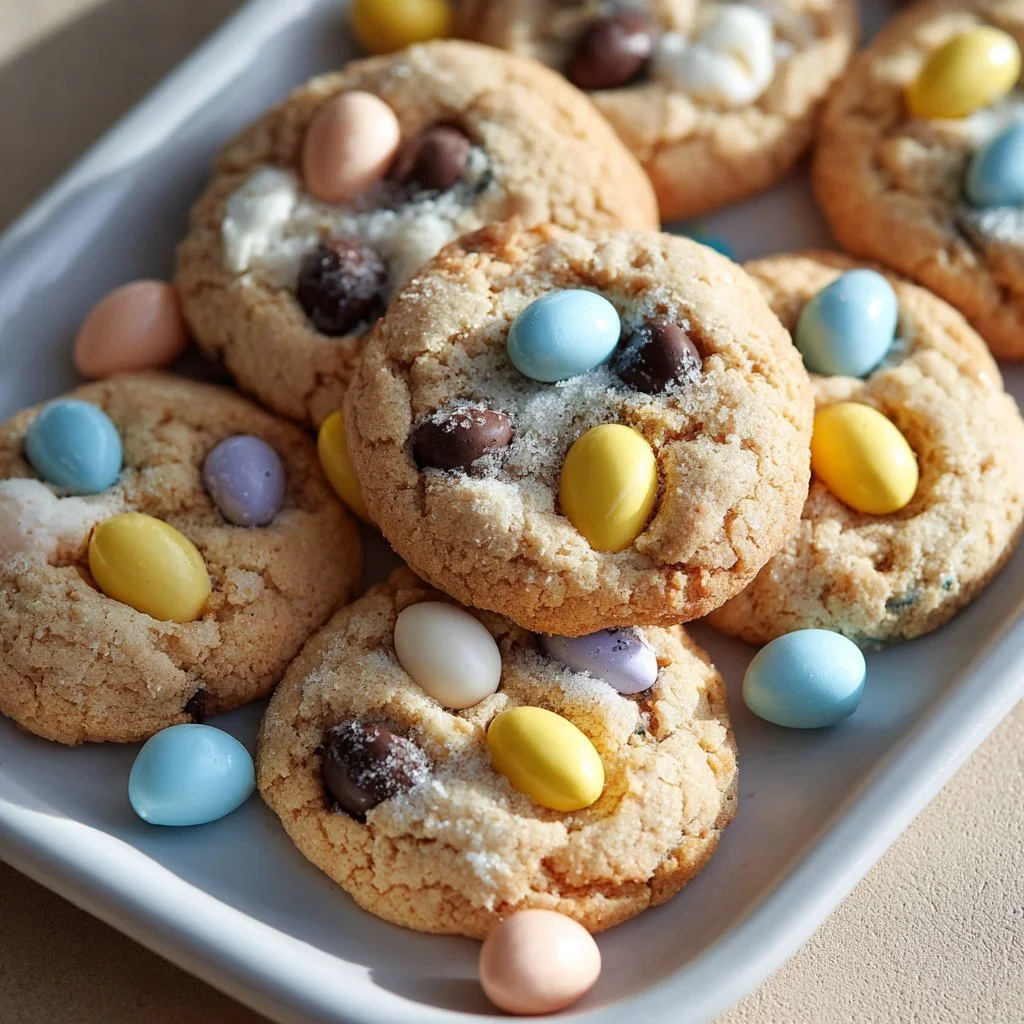 Colorful easy Easter cookies decorated with icing and sprinkles.