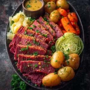 Delicious slow cooker corned beef with cabbage served on a plate