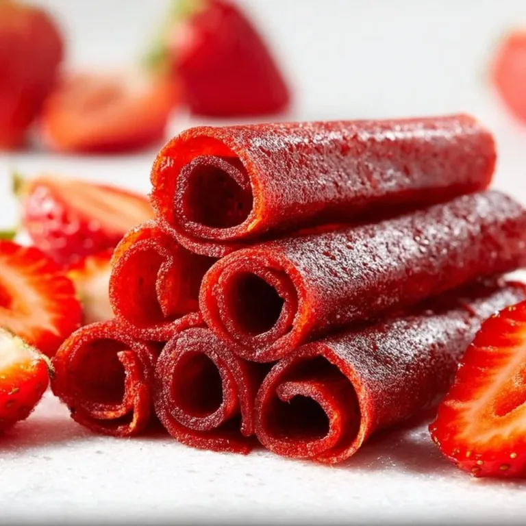 Delicious homemade strawberry fruit roll-ups made from fresh strawberries