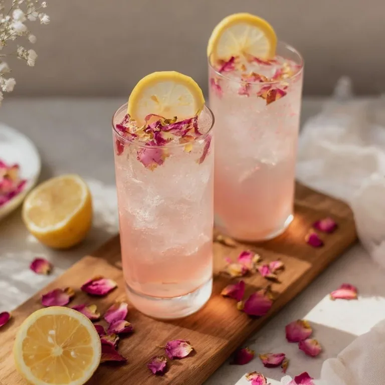 Lemon Rose Mocktail served in a glass with fresh lemon slices and rose petals