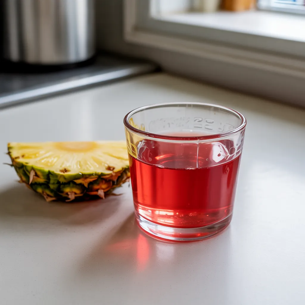 fresh pineapple beside a failed lipojaro jello recipe that did not set properly
