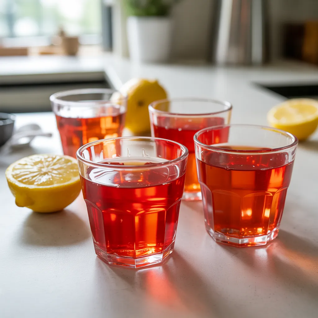 lipojaro jello recipe for weight loss served in four glass cups on white countertop