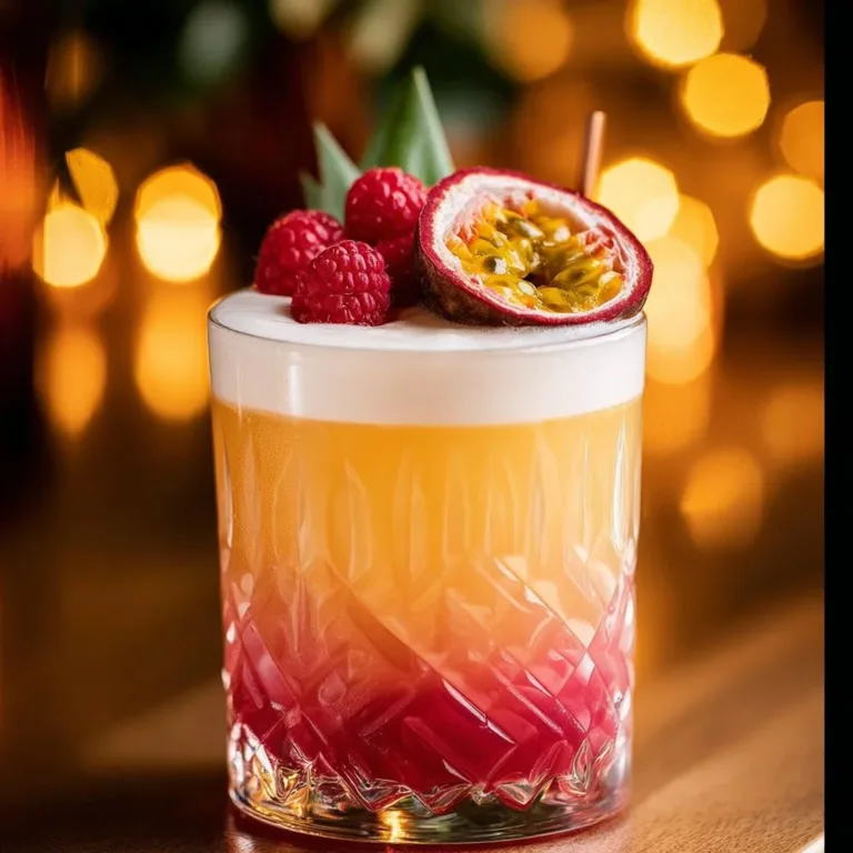 Raspberry Passionfruit Tequila Sour cocktail with vibrant colors and fresh ingredients
