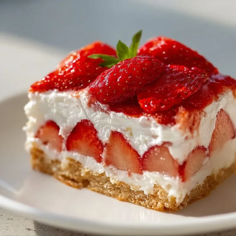 Delicious Strawberry Cheesecake Icebox Cake layered with fresh strawberries and cream cheese.