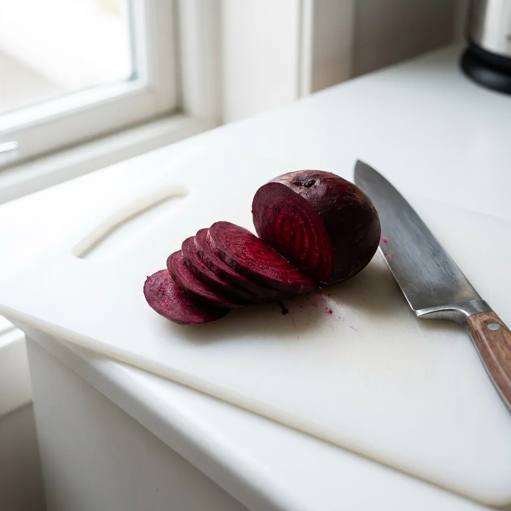 five fresh ingredients for spicy beetroot celery juice including whole beet celery stalks ginger lemon and cayenne on white surface - spicy beetroot celery juice recipe