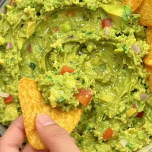 Bowl of authentic guacamole served with tortilla chips