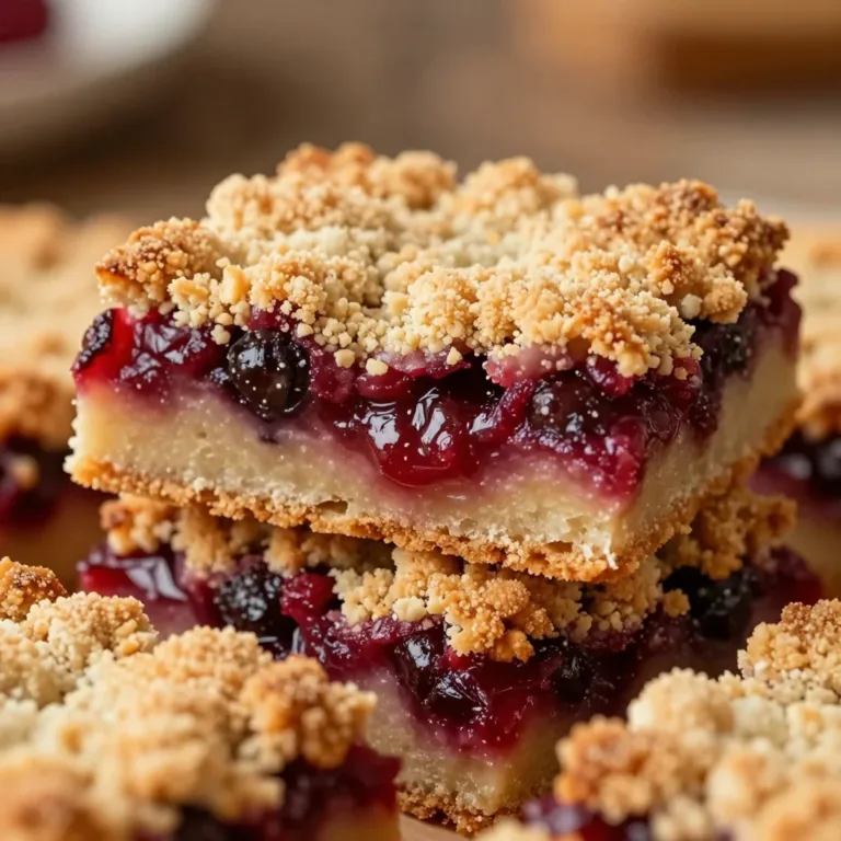 Delicious homemade rhubarb bars topped with crumble and fresh rhubarb slices.