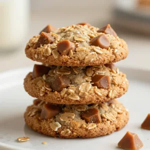 Delicious homemade oatmeal scotchies cookies on a plate.