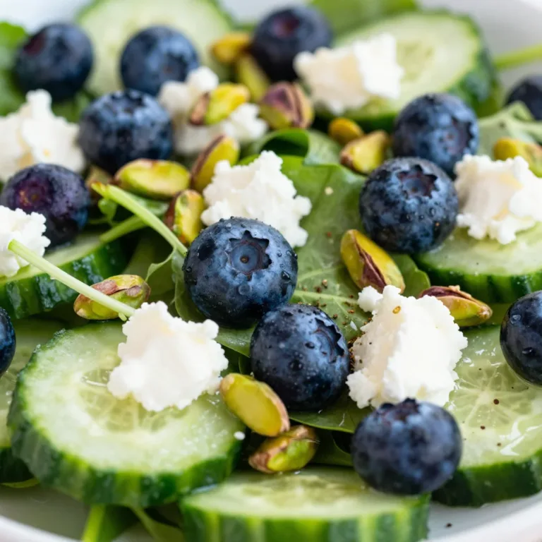 Blueberry pistachio spring salad with vibrant greens and colorful fruits
