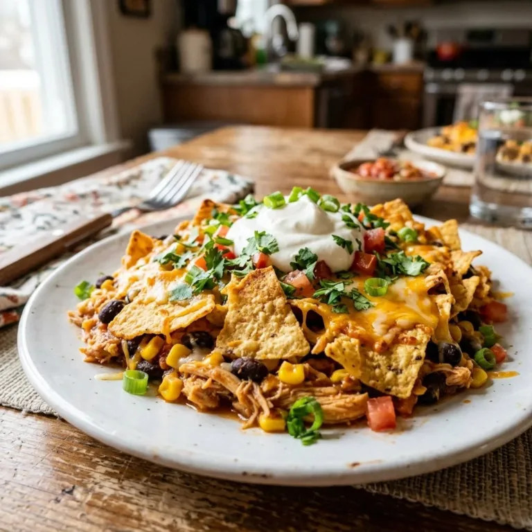 Delicious Chicken Taco Casserole topped with cheese and fresh ingredients