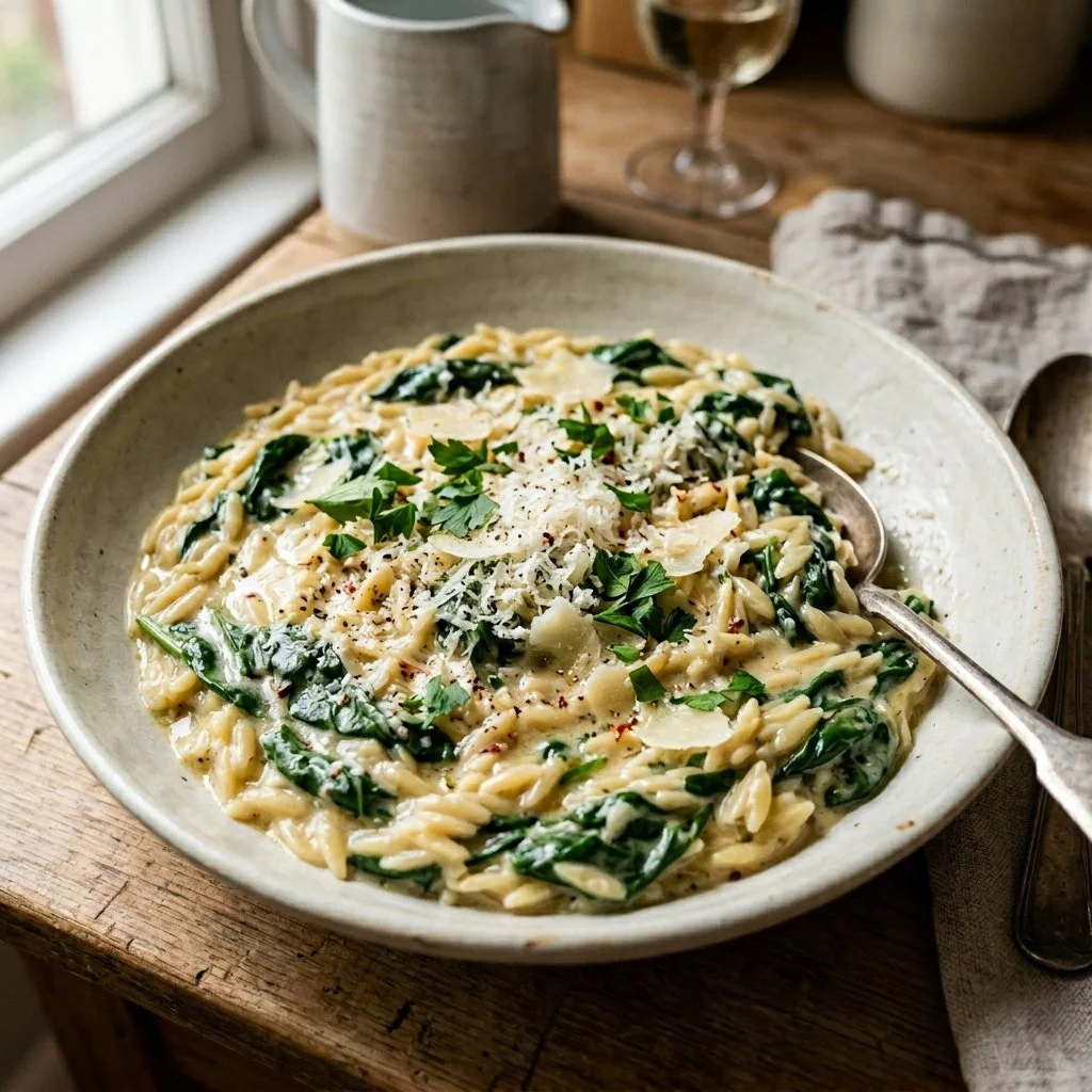 Creamy Parmesan Spinach Orzo