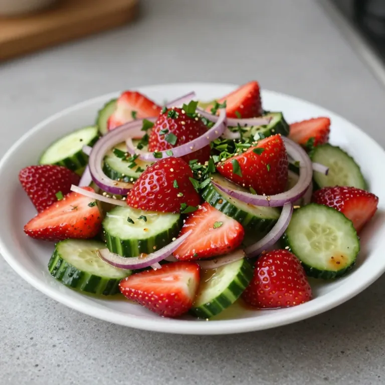 Cucumber Strawberry Salad with fresh strawberries and cucumbers in a vibrant bowl