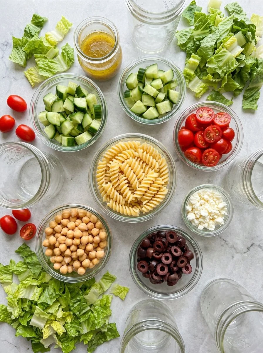 Easy Greek Pasta Salad Jars for Office Meal Prep