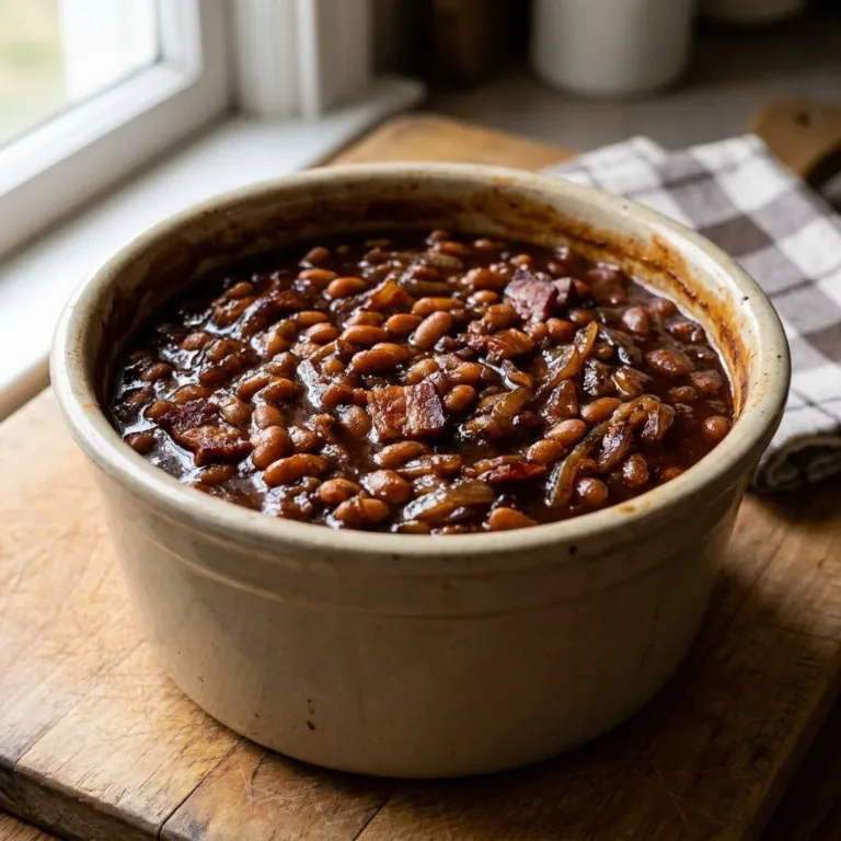 Delicious pit baked beans served at a smoky cookout