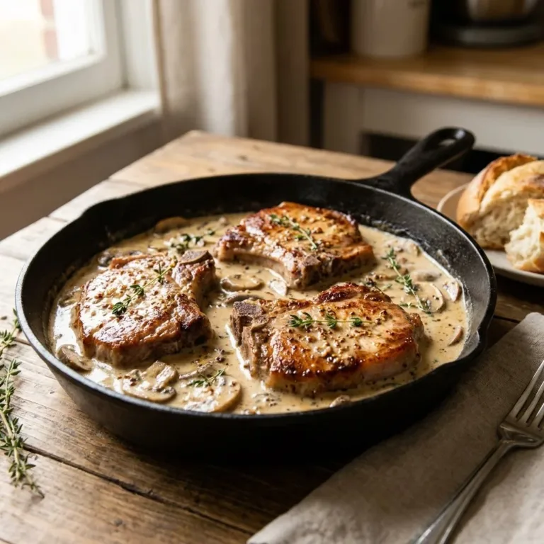 Easy pork chop skillet with vegetables ready for a busy weeknight dinner.