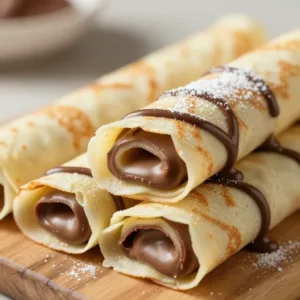 Handmade chocolate-filled rolled crêpes served as a comforting dessert